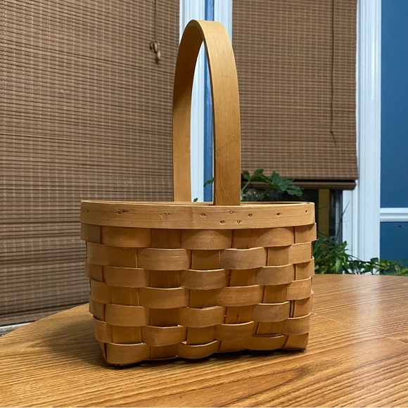 Boho Woven Split Wood Basket with handle - Picture 3 of 8